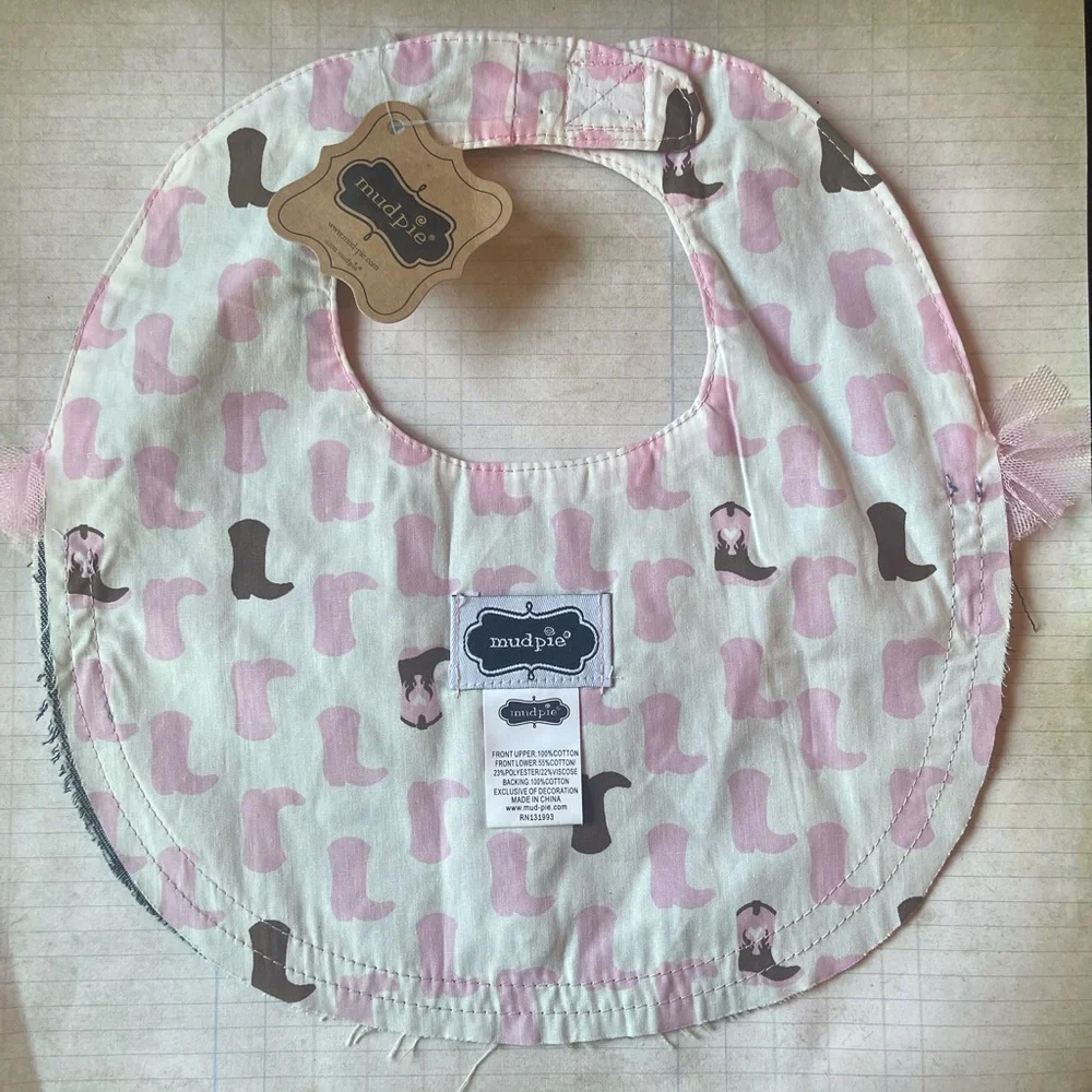 Mud Pie Pink & Blue Bib Wild West Girlie Cowgirl Bib